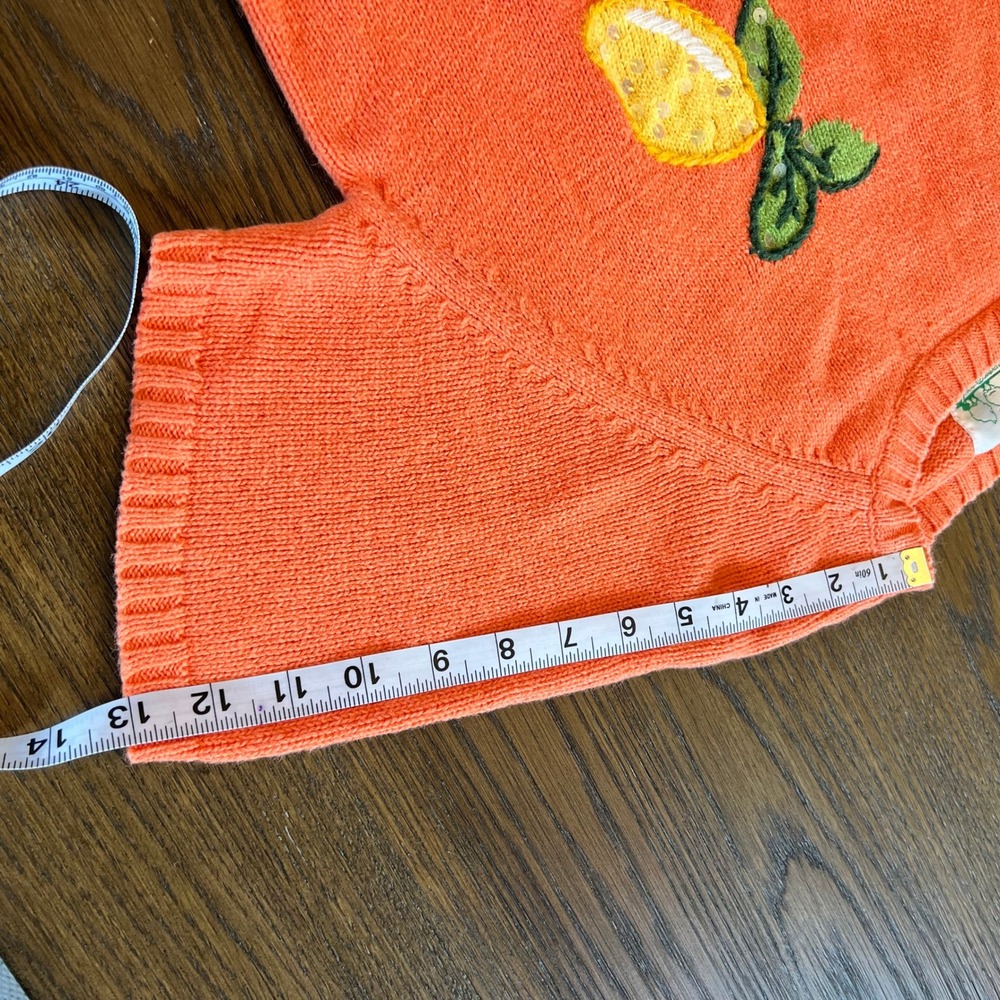 Quacker Factory Knit Top Ramie Cotton Lemon Applique Cottagecore Orange M - Picture 6 of 9
